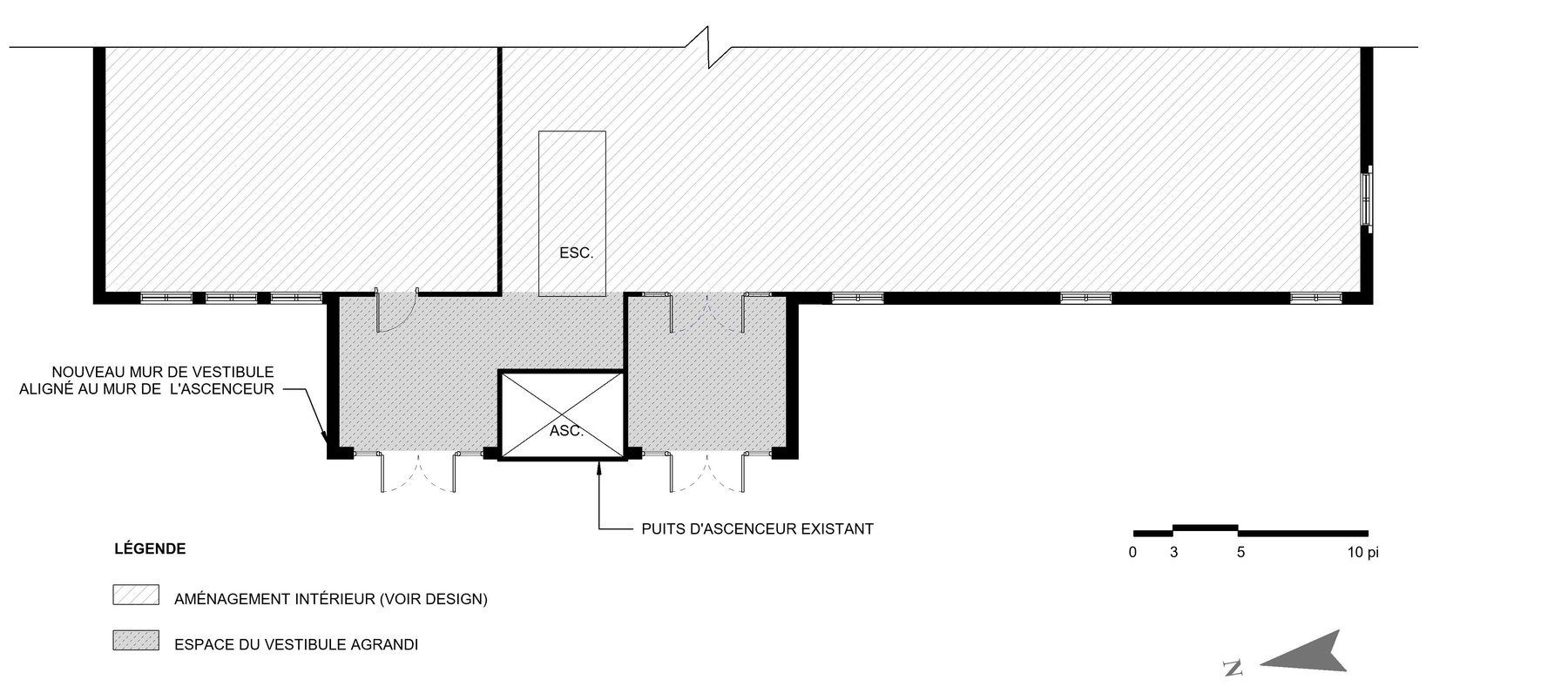 Plan du vestibule agrandi, rez-de-chaussée